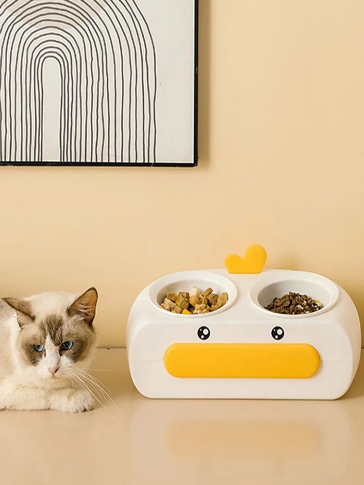 Pet Duck Design Double Bowl Feeding Tray