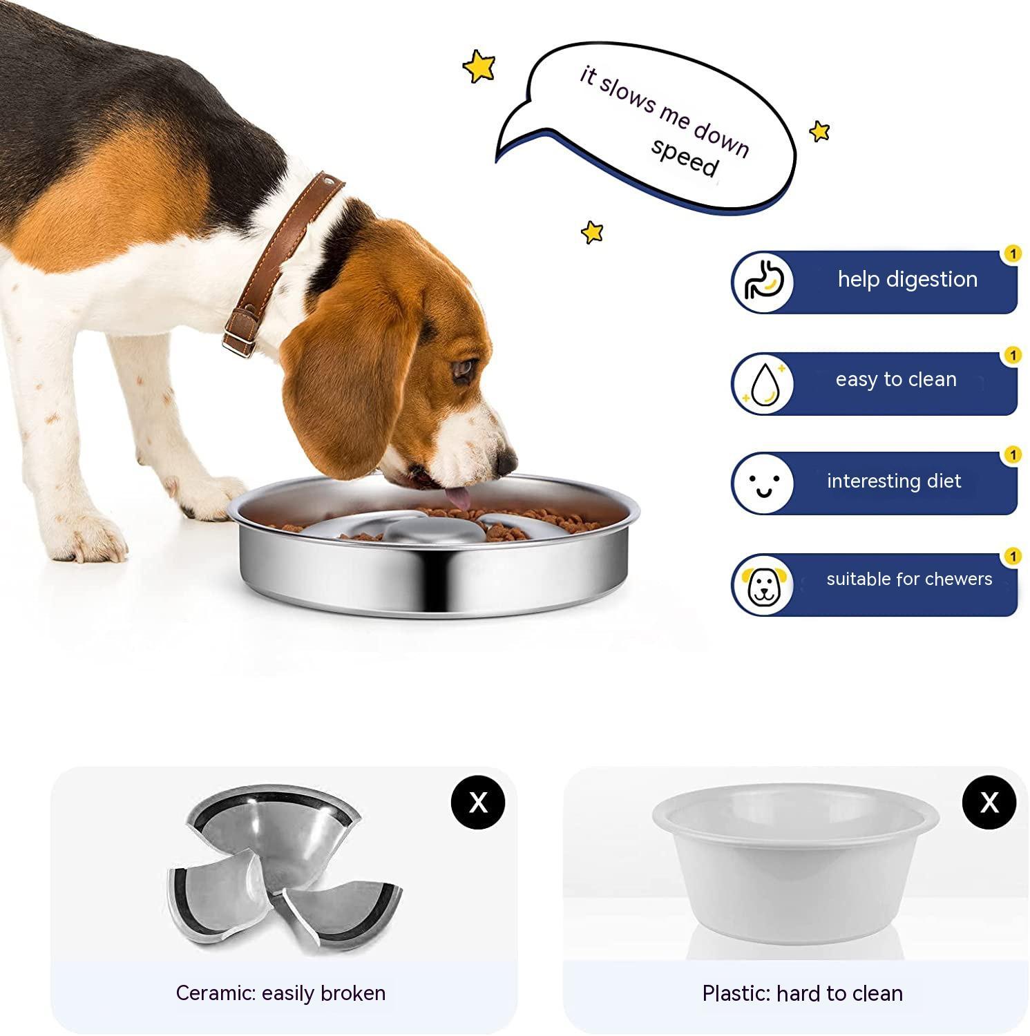 Slow Feeding Pet Bowl with Stainless Steel Neck Guard