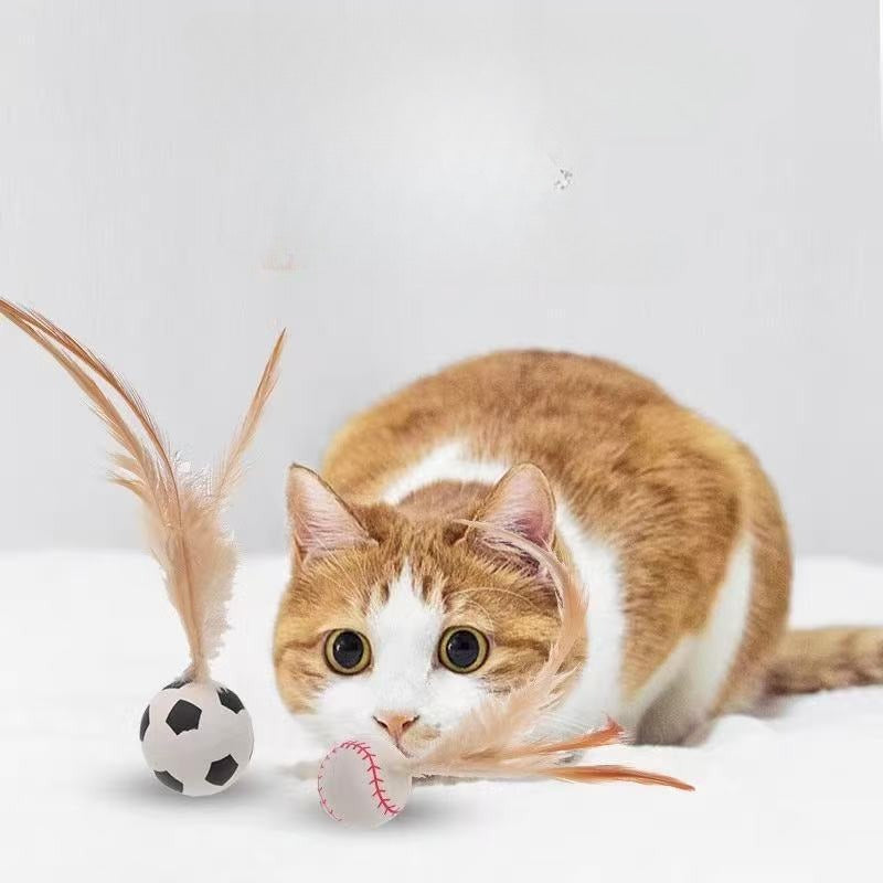 Interactive Pet Feather Bounce Ball Self Entertainment Toy