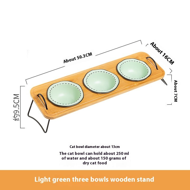 Multi-Functional Wooden Pet Rack with Ceramic Bowl