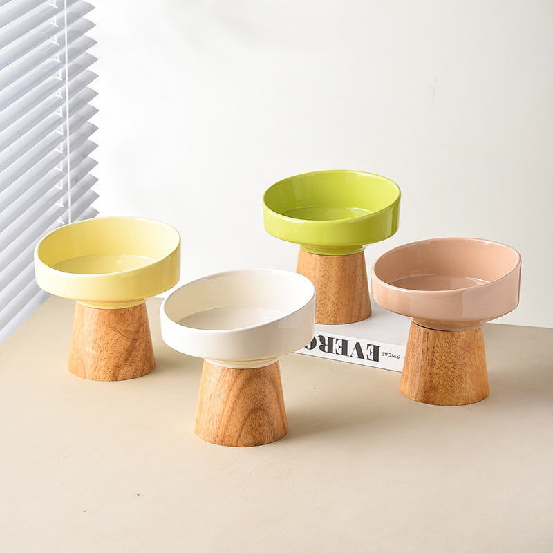 Pet Ceramic Elevated Food Water Bowl Dish Plate