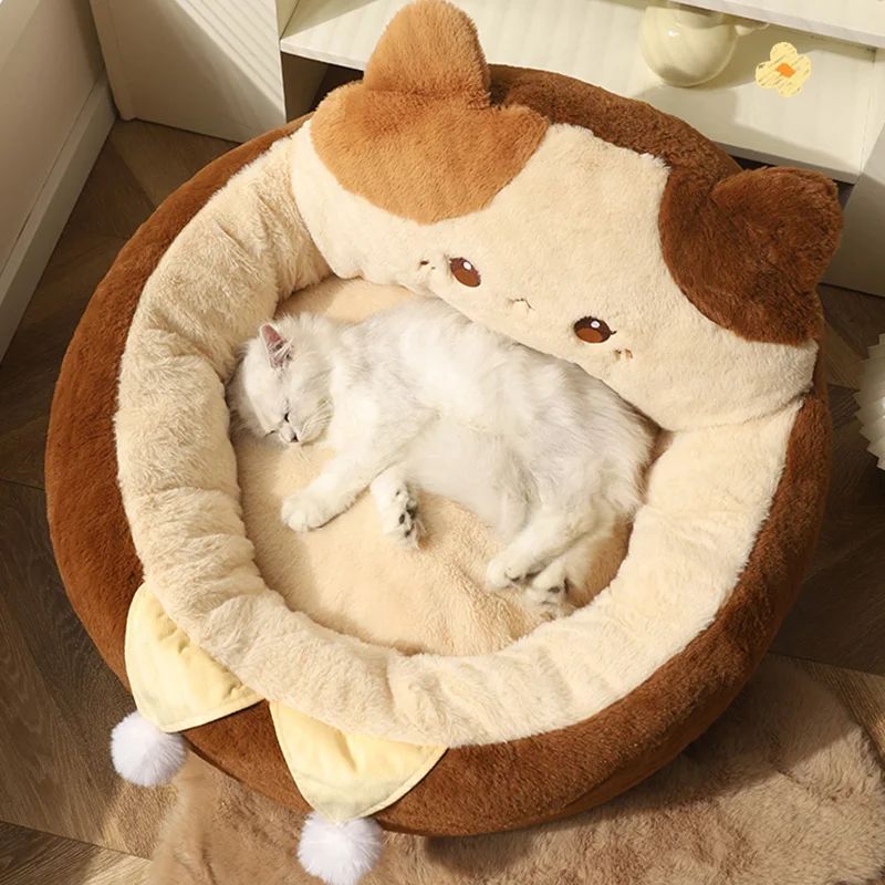 Winter Warm Pet Round Plush Deep Sleep Cushion Bed