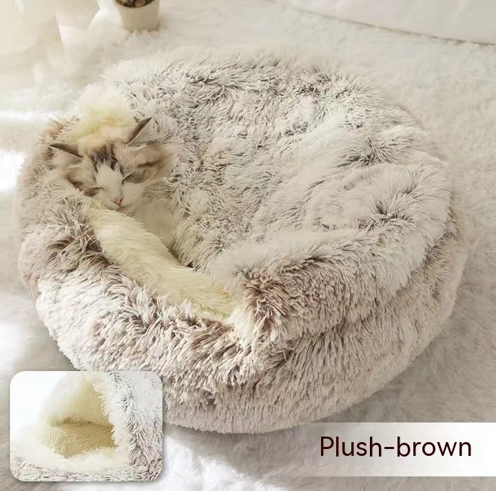 2 In 1 Pet Winter Round Plush Bed House