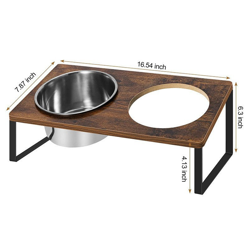 Log Pet Feeding Rack Iron Wood Combined Pet Bowl Rack