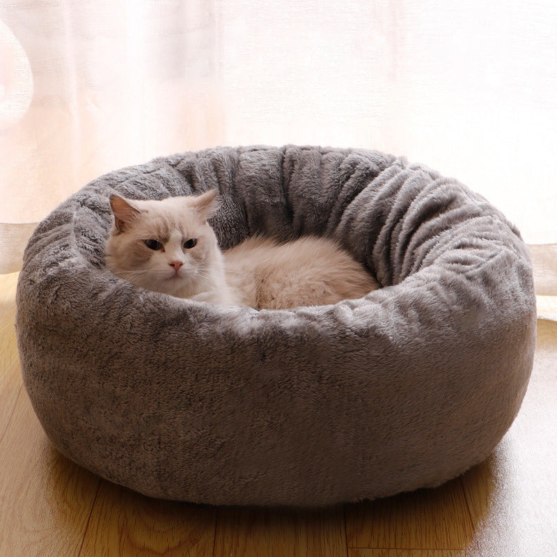 Winter Warm Pet Round Plush Donut Cushion Bed