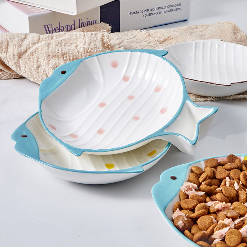 Pet Fish Shaped Ceramic Feeding Bowl Plate