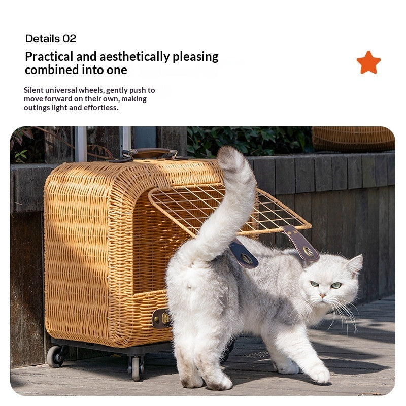 Pet Carrier Woven Rattan Ventilated Portable Travel Bag