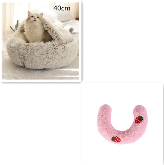 2 In 1 Pet Winter Round Plush Bed House
